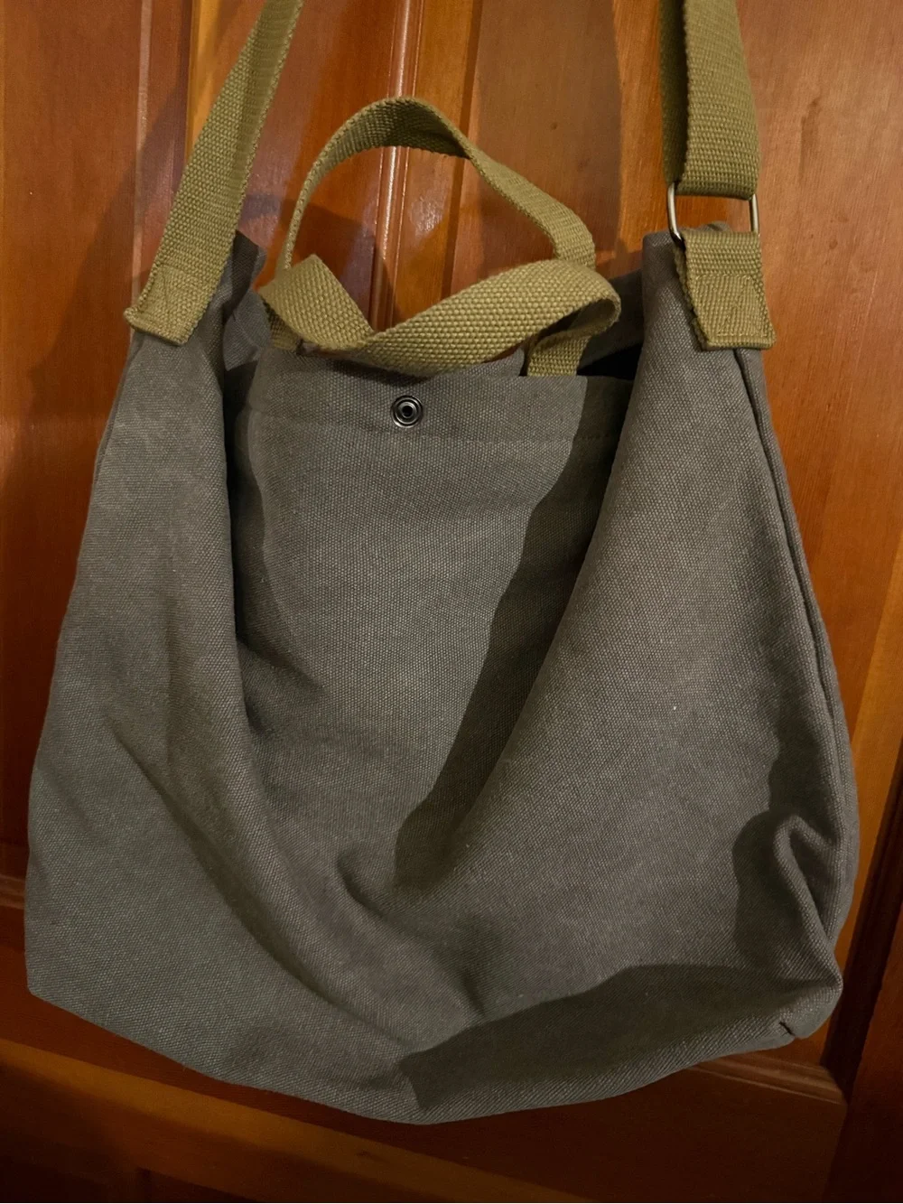 Unbranded Gray Canvas Messenger Bag with Olive Strap